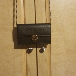 Gucci Black Pebbled Leather Chain Crossbody Bag